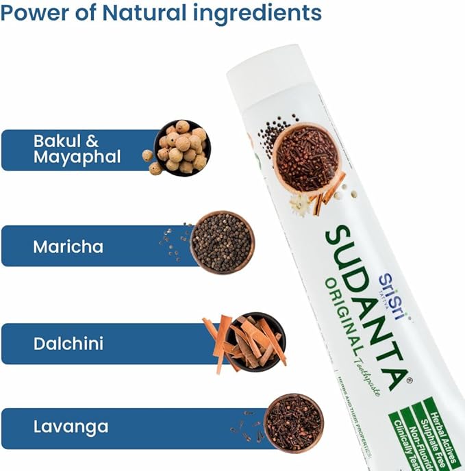 Sri Sri Tattva Sudanta Herbal Toothpaste for Oral Care Protection - Fluoride Free Ayurvedic Toothpaste to Strengthen Teeth and Gums Without Causing Sensitivity - All Natural (200g) Pack of 2