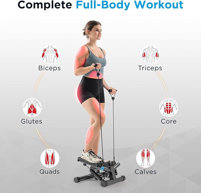 JLL Smart Twist Stepper Machine with Resistance Bands, Space-Saving Portable Mini Stair Stepper for Home, Full Body, Golden Exercise Angle, Dual Hydraulic Quiet Resistance, Adjustable Height,Bluetooth
