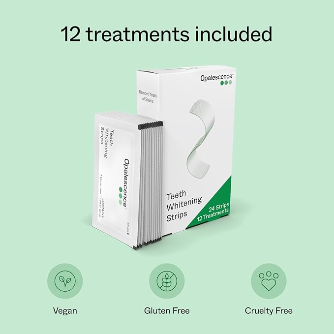 Opalescence Teeth Whitening Strips (12 Treatments) Hydrogen Peroxide Formula 10% – Enamel Safe – Comfortable Slip Free - Teeth Bleaching - Sensitivity Free - Plus Toothbrush 6050-1T