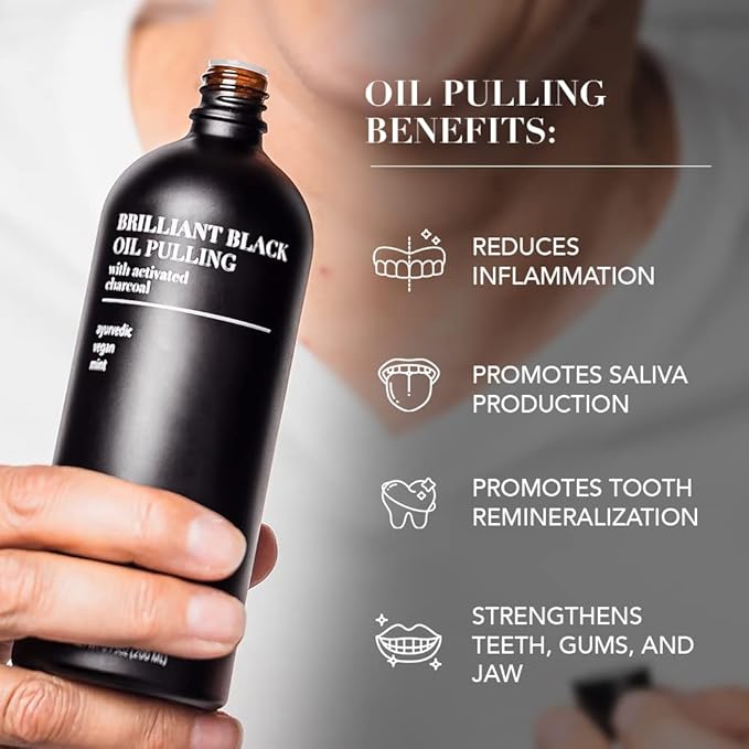 Terra & Co.® Brilliant Black® Oil Pulling Mouthwash | Natural Oil Rinse with Vitamin E for Strong Gums & Healthy Teeth | Fluoride-Free, Made in USA | 6.75 oz