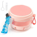 Denture Case, Leak Proof Denture Bath Cup for Travel, Pink Denture Container Cups for Soaking Full & Partial Dentures, Retainers, Mouth Guard with Denture Cleaner Brush, Aligner Removal Tool