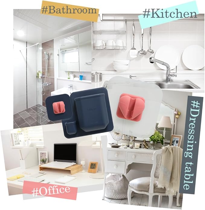 1+1 Silunity Silicone Toothbrush Holder - Suction & Stick, Reusable Sticker - Wall Mounted for Bathroom/Shower - Made in Korea - Ideal for Toothbrushes/Razors (Navy Pad (1+1), Single)