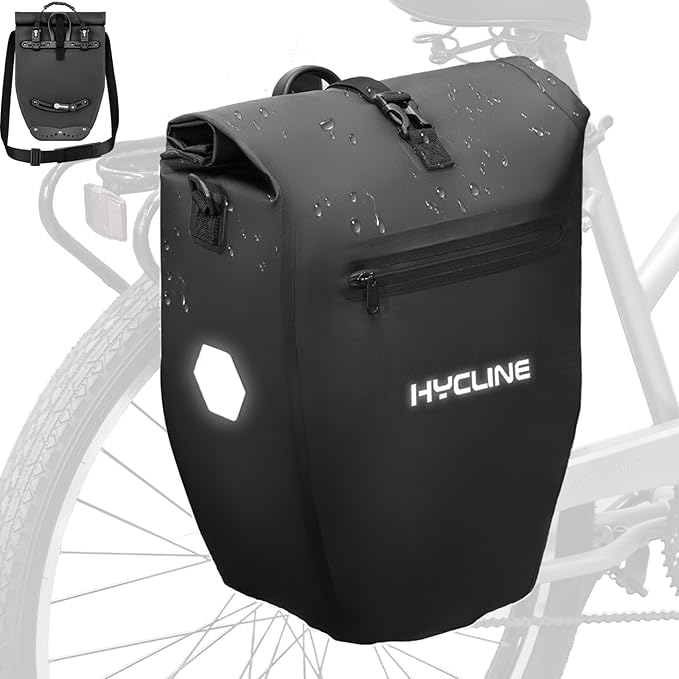 Hycline Waterproof Bike Panniers Bag: Bicycle Rear Rack Bags 28L Large Capacity with Dual Carrying Handle and Shoulder Strap for Commuting Cycling Traveling Touring Shopping - 1PC