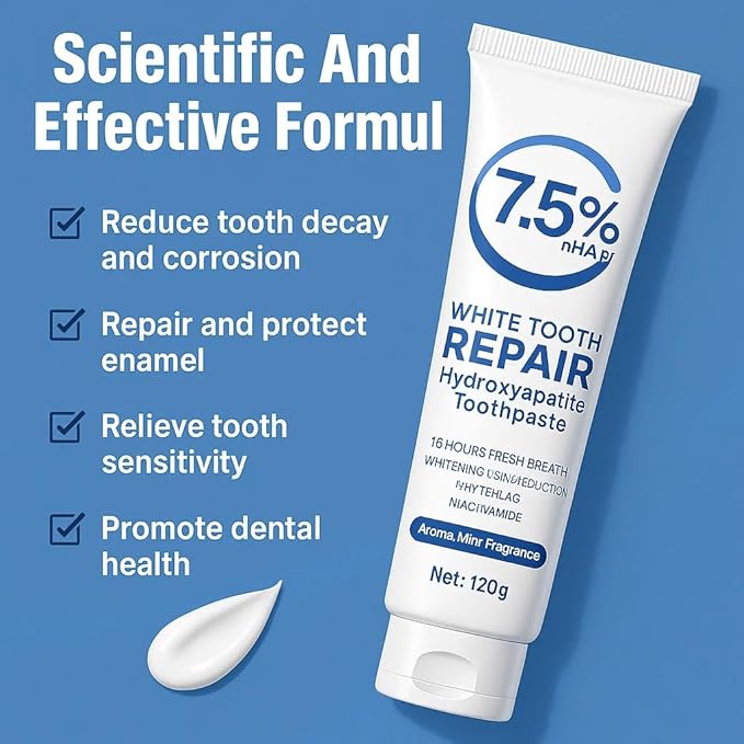 7.5% Hydroxyapatite Toothpaste – Fluoride-Free Whitening & Enamel Support, Gentle Nano Formula for Sensitive Teeth, Fresh Mint, Natural Daily Care