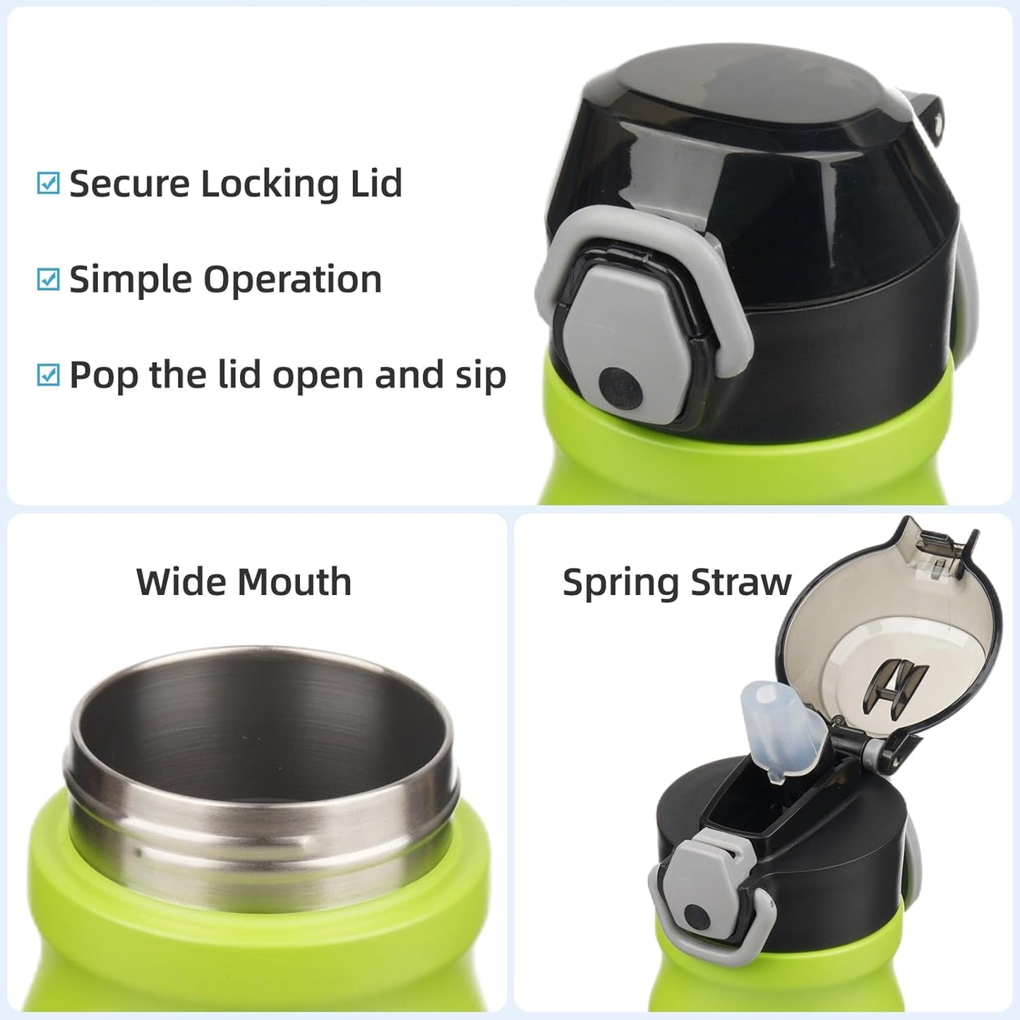 Insulated Water Bottle with Straw and Carry Loop,18 oz Stainless Steel Double Wall Vaccum Metal Water Flask with Leak-proof Lid,Matcha Green