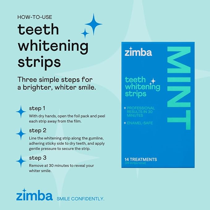 Zimba Mint 2PK Teeth Whitening Strips for Teeth Sensitive, White Strips for Teeth Whitening, Teeth Whitener Stain Remover 28 White Strips Included Per Pack, 28 Day Treatment