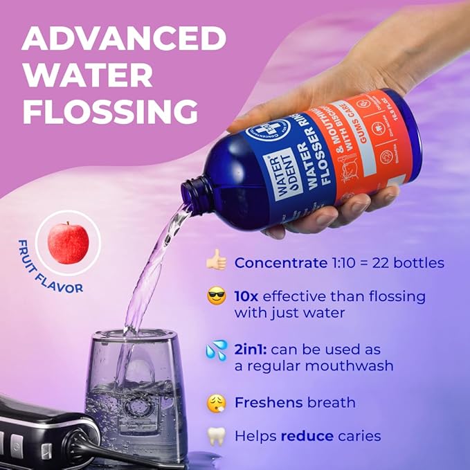 Concentrated Water flosser Rinse & mouthwash Gum Care | Add to Water Flosser | Apple Mint| Alcohol and Fluoride Free. Made in USA| Pack of 2 = 33.8 fl.oz | WATER DENT