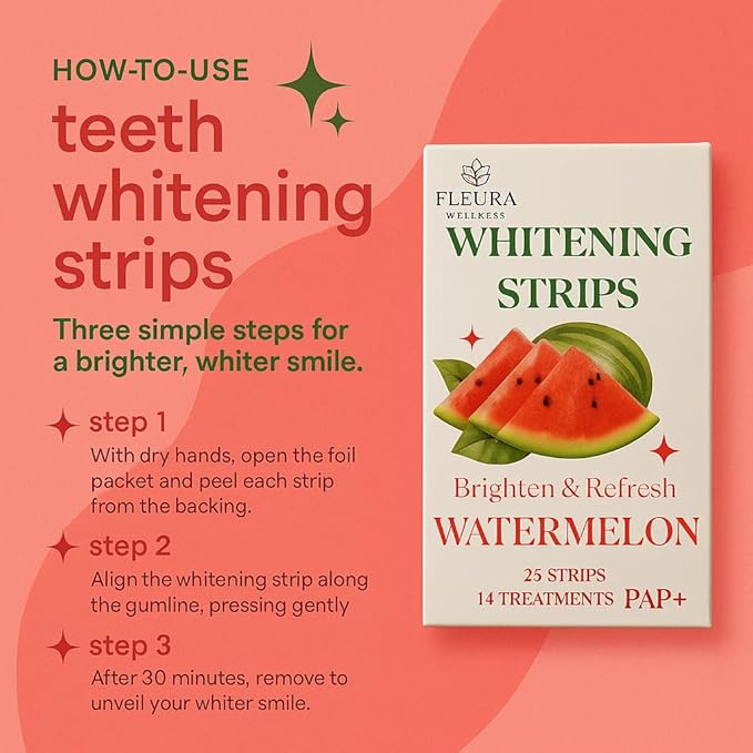 Pap Teeth Whitening Strips – Peach and Watermelon Flavor | Enamel-Safe, Sensitivity-Free Whitening, Gentle Daily Use, 28 Strips (14 Treatments) (Watermelon)