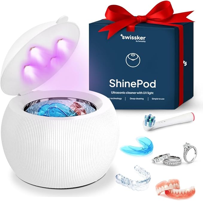 Swissklip ShinePod Ultrasonic Dental Cleaning Pod | Ultrasonic Retainer Cleaner Machine | Mouth Guard Cleaner| Night Guard Cleaner| Aligner Cleaner | Denture Cleaner - White