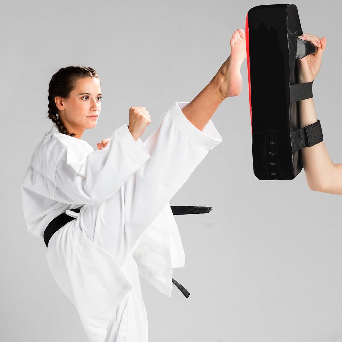 2-in-1 Punching Mitts Kick Pack Set, Boxing Mitts Focus Pads, Taewondo Kick Pad, Curved Boxing Gloves Adjustable Strike Shield, Martial Arts Training Equipment for Kickboxing, Karate, Muay Thai, MMA