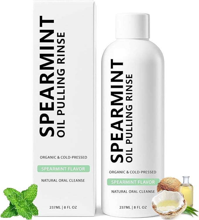 Spearmint Oil Pulling Rinse, Cold-Pressed Coconut Mouthwash for Teeth Whitening, Peppermint Oil for Teeth and Gums (1)