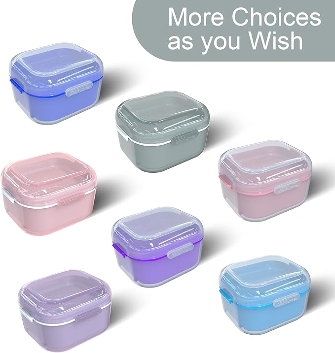 ARGOMAX Denture Case, Denture Cup for Soaking Dentures(Not Leak-Proof), Thorough Cleaning of Dentures, Retainer, Mouthguards, Clear Braces (Grey).