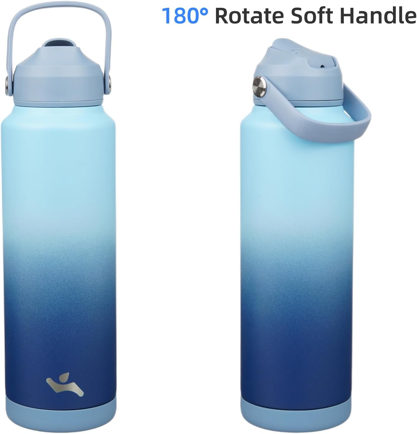 Insulated Water Bottle with Straw Lid,40 oz Stainless Steel Vacuum Metal Bottle with Silicone Handle, Sky