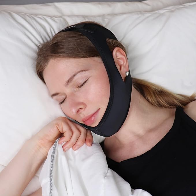 Chin Strap for Cpap Users - Adjustable Snore Stopping Device Face Mask Bandage Keeping Mouth Closed - Anti Snoring Sleep Aid Solution - Skin-Friendly Comfortable Sleeping (Blue)