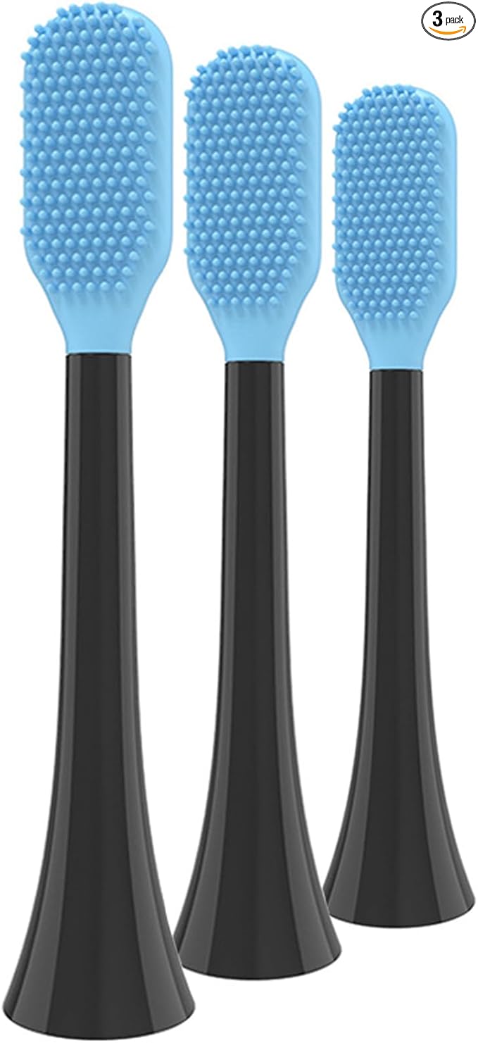 Tongue Scraper Heads for Philips Sonicare Click-On Handles – Gentle & Effective Tongue Cleaner, Fresh Breath, 3 Pack, Replacement Brush Heads (Black, Click-On Handles)