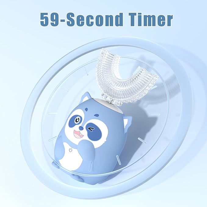 Kids Electric U Shaped Toothbrush Children Rechargeable Sonic Toothbrush with 4 Brush Heads Full Mouth 6 Cleaning Modes - (Age 8-15, Blue)