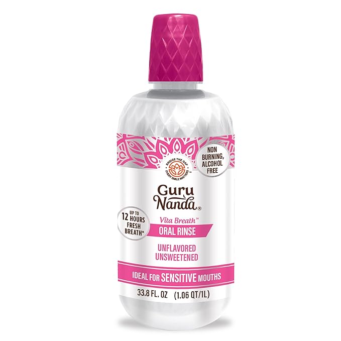 GuruNanda Alcohol-Free Mouthwash, Unflavored & Unsweetened, Gentle on Sensitive Mouths, 12-Hour Fresh Breath, No Artificial Additives, Made in The USA, 33.8oz