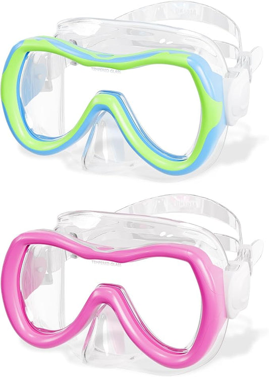 Aegend Kids Swim Mask Goggles, Tempered Glass 180° HD Wide View with Nose Cover