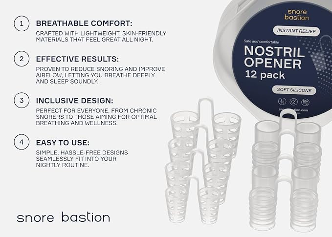 Nasal Dilators for Sleeping - 12 Nasal Cones for Breathing - Nostril Opener and Soft Silicone Nose Vents for Quiet Nights and Restful Sleep - Sinus Cones