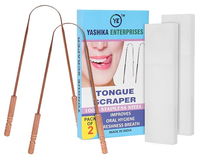 YAHIKA ENT Pure Copper Tongue Scraper for Adults, Tongue Scrubber for Bad Breath, Easy to Use, Tongue Cleaner for Oral Care & Hygiene (Copper Pack of 2 with Travel Case)