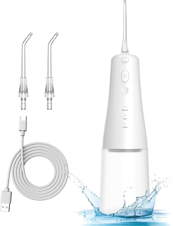 1 PC Water Dental Flosser Cordless for Teeth Cleaning by Omnia ONE | 3 Modes Oral Irrigator with 2 Jet Tips 300ML Braces Flossers Cleaner | Portable IPX7 Waterproof for Home Travel