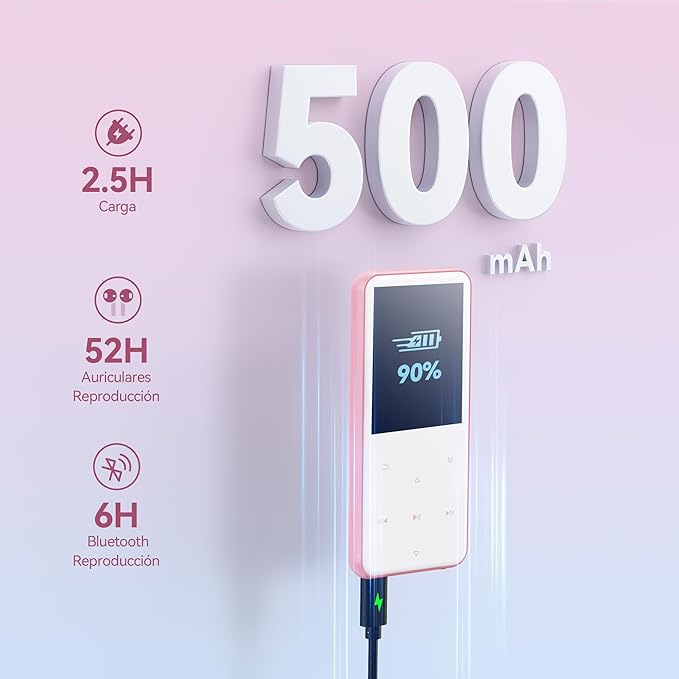 AGPTEK 64GB MP3 Player with Bluetooth, M3 2.4 inch Music Player with Speaker and FM Radio, Touch Buttons, Supports Up to 128GB, Pink