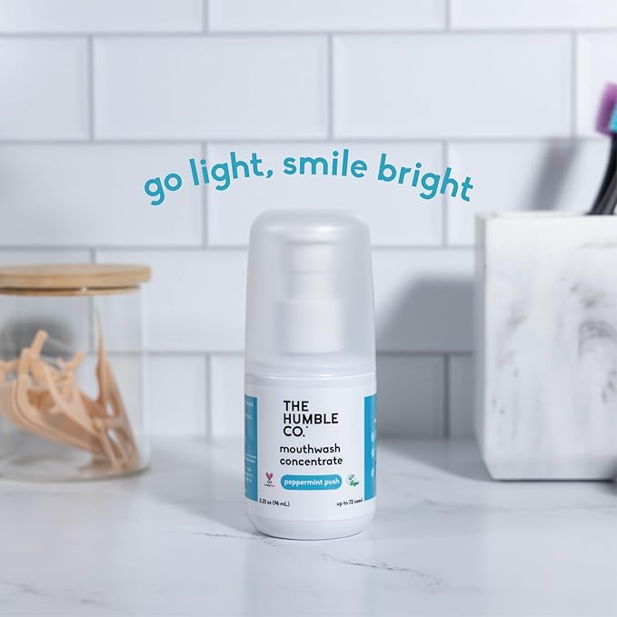 The Humble Co. Mouthwash Concentrate – Natural Mouthwash to Support Fresh Breath, Cavity Protection, Gum Health, and Helps Remove Plaque, Vegan & Cruelty-Free Oral Care, 2pk (Peppermint 3.25 oz)