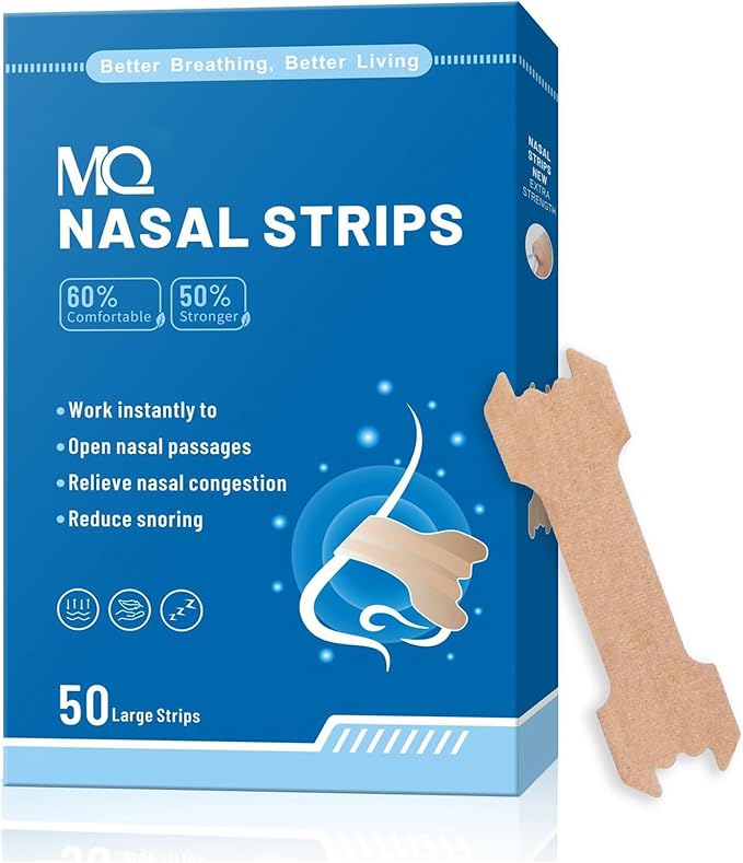 MQ 50ct Upgraded Nasal Strips for Snoring Nose Strips for Breathing Extra Strength Snore Strips to Open Nasal Passages, Relieve Nasal Congestion