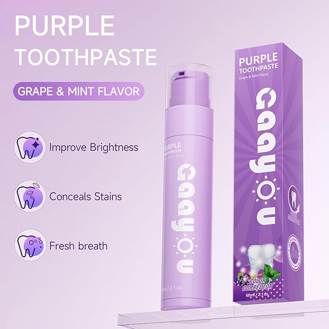 Purple Teeth Whitening - Purple Toothpaste for Teeth Whitening V34 Color Corrector Purple Toothpaste Grape & Mint Flavor for Tooth Stain Removal