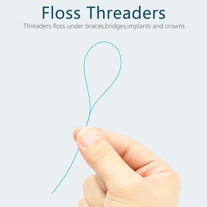 Floss Threaders, Deep Clean Dental Floss Threader for Braces, Bridges, and Implants 210PCS(6Pack),Blue
