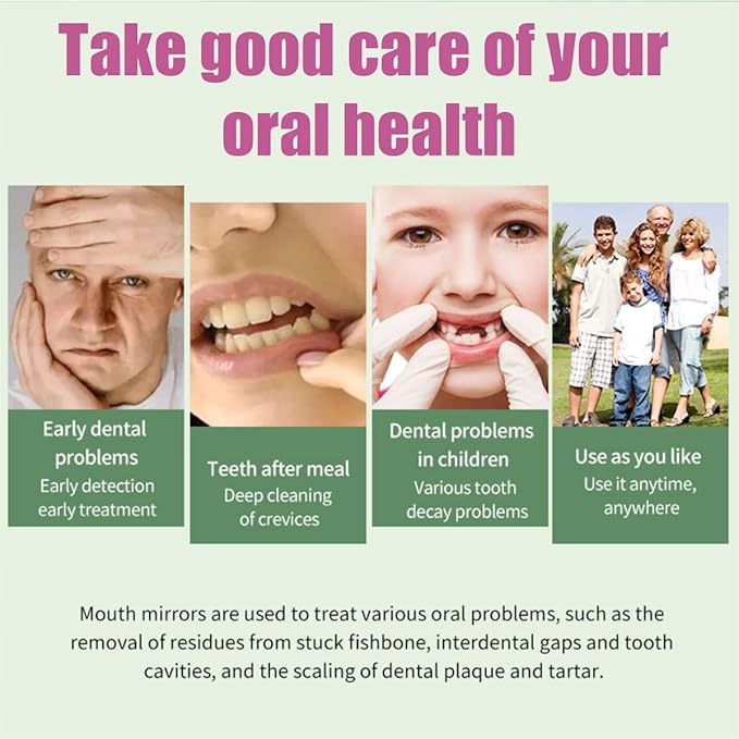 2 Pcs Dental Mirror with Light Tool LED Lighted Teeth Inspection Mirror Anti Fog Curve Angle Dentist Oral Care Tool (Red)