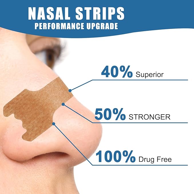 Nasal Strips - 50 Count Nasal Strips for Snoring, Extra Strength Tan Nasal Breathing Strips to Improve Sleep, Instant Nasal Congestion Relief Caused by Colds & Allergies