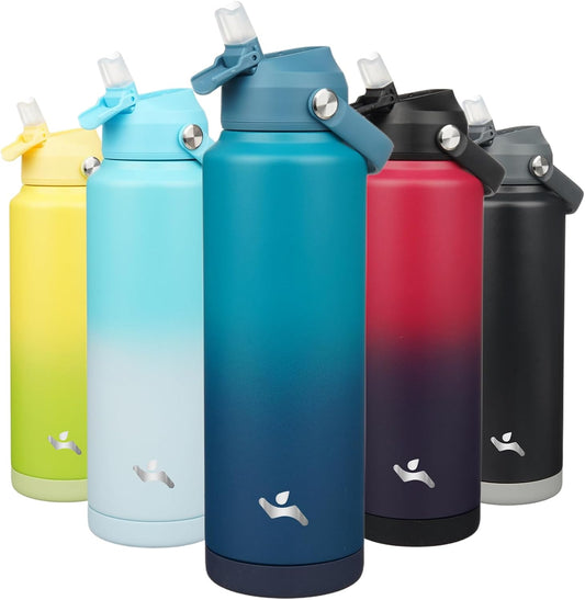 Insulated Water Bottle with Straw Lid,40 oz Stainless Steel Vacuum Metal Bottle with Silicone Handle,Vast