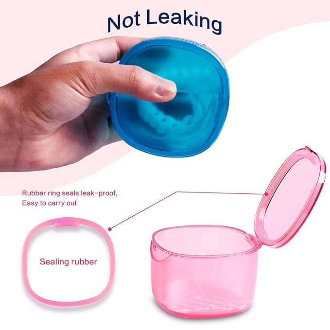 2022 Upgraded Denture Bath Box Cup, Retainer Cleaning Box, Complete Clean Care for Dentures, Denture Case - Second Generation (transparent pink)