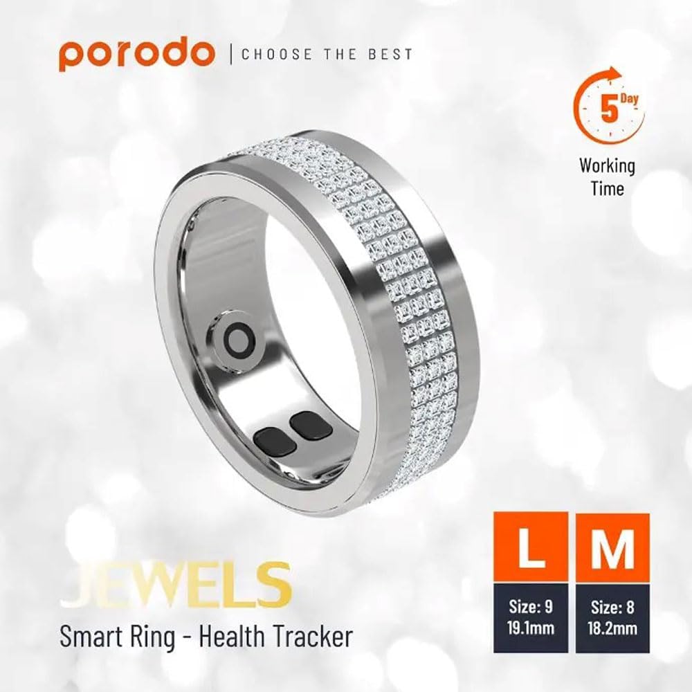 Jewels Smart Ring Health Tracker 18.2mm, 5 Days Working Time, Sports Mode, Sleep Monitor, Heart Rate, Calorie Counter, Blood Oxygen – Silver