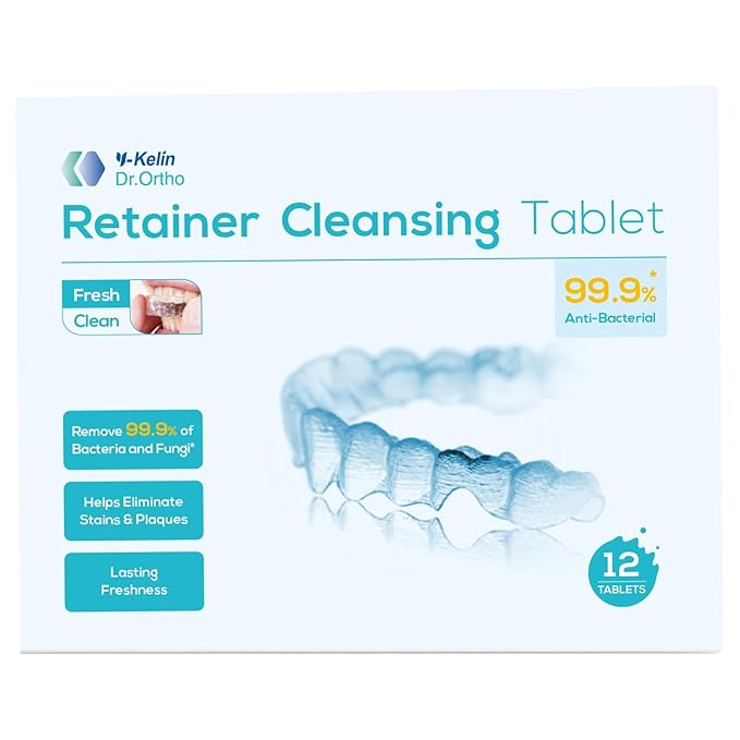 Y-Kelin Retainer and Denture Cleaner 12 Tablets for Dentures Retainers Mouth Guard and Removable Dental Appliances (12 PCS, Mint)