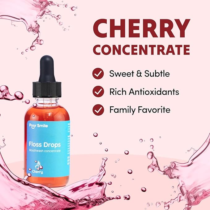 Concentrated Floss Drop Serum – 2oz Concentrated Mouth Wash to Use in Water Flosser | Natural Essentials Promotes Good Breath | Organic Drop Provides Good Oral Health (Cherry Flavor)