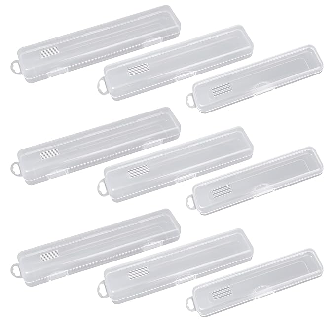 9 Pcs Tongue Scraper Case, Portable Clear Tongue Scraper Travel Case, Transparent Appearance, Easy to Open and Close, Not Easy to Break, Can Accommodate Dental Floss, Toothbrush, Small Teaspoon