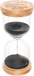 1 Minute Sand Timer, Wooden Hourglass Sand Clock, Small Beech Wood Black 1 Min Hour Glass, One Minutes Sandglass for Brushing Teeth, Reloj De Arena, Classroom, Game, Kitchen, Home, Office