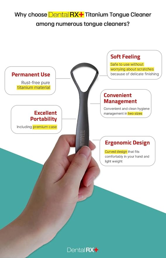 Pure Titanium Tongue Scrapers For Adults and Kids (2 Pack, Different Size), Titanium Tongue Cleaners, Prevent and Reduce Bad Breath