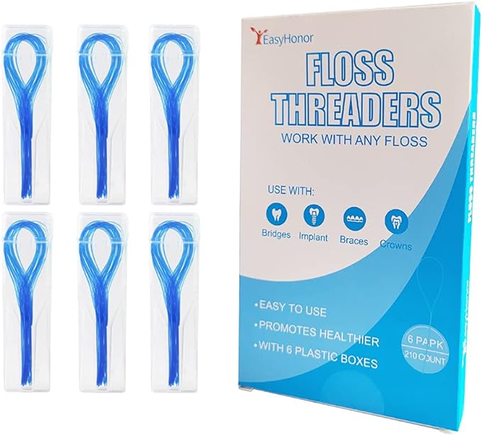 EasyHonor Dental Floss Threaders for Braces, Bridges, and Implants,210 Count (Pack of 6)