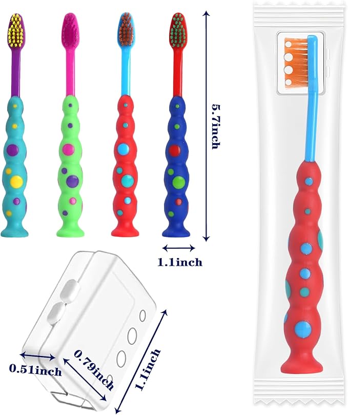 100 Pack Kids Toothbrush Soft bristles Toddler Lovely Toothbrush with Suction Cup Bulk, Includes Travel Covers, Individually Wrapped Toothbrushes for Kid Home School Daycare Camp (Candy)