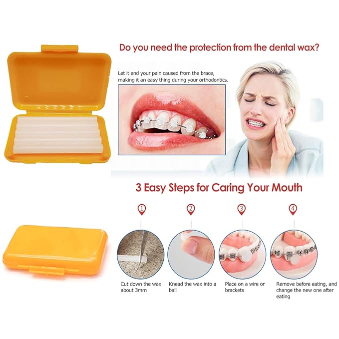 Braces Cleaning Kit for Teeth, Portable Orthodontic Toothbrush Kit Oral Care Dental Travel Kit - Interdental Brush Dental Wax Dental Floss Toothbrush Box (Orange)