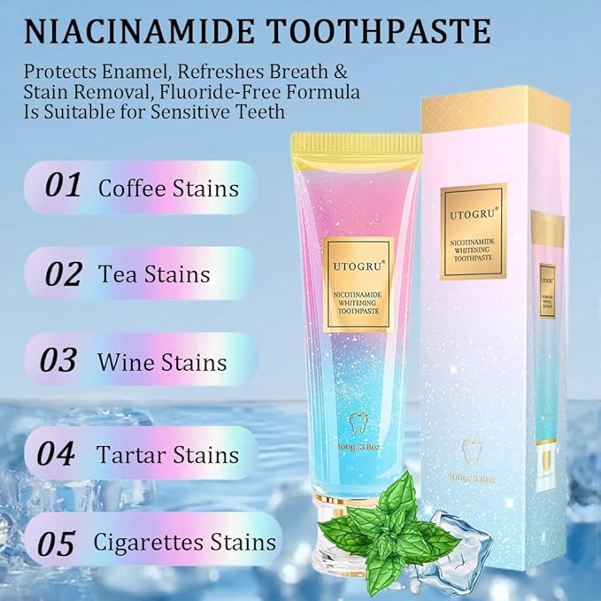for Utogru Nicotinamide Whitening Toothpaste, Protects Enamel, Refreshes Breath & Stain Removal, Fluoride-Free Formula is Suitable for Sensitive Teeth (3.8oz/100g, 1P)