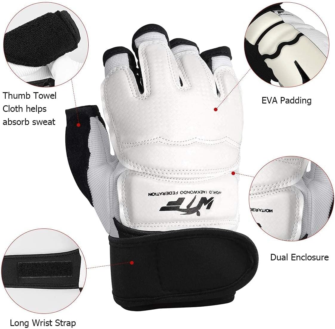 LangRay Taekwondo Karate Gloves & Sparring Gear Foot Protector Set, Karate Boxing Sparring Foot Guard and Half-Finger Gloves Kit for Martial Arts TKD Kung Fu Punch Bag Kickboxing MMA Training