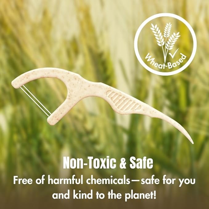 Twin Line Biodegradable Floss Picks (220 Count) - Compostable Tooth Flossers Minty Fresh-Double Thread 2X The Clean | Bonus Travel Case | Thing Thread Glide Easy & Shred-Resistant