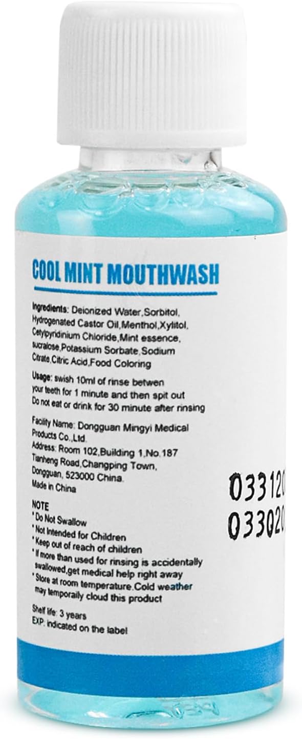 100 Travel Size Mouthwash Bulk Mini Mouthwash, Fresh Mint Portable Mouthwash Individual 1.2oz/35ml Mouthwash Bottles for Travel Toiletry Kits, Blue