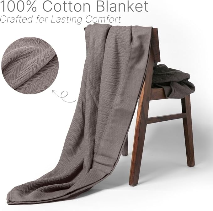 Luxury Cotton Blankets for King Bed - Blanket for Ultimate Comfort and Warmth, Herringbone Cozy Lightweight,Soft and Breathable Design Ideal for Cuddling for All Seasons Dark Grey