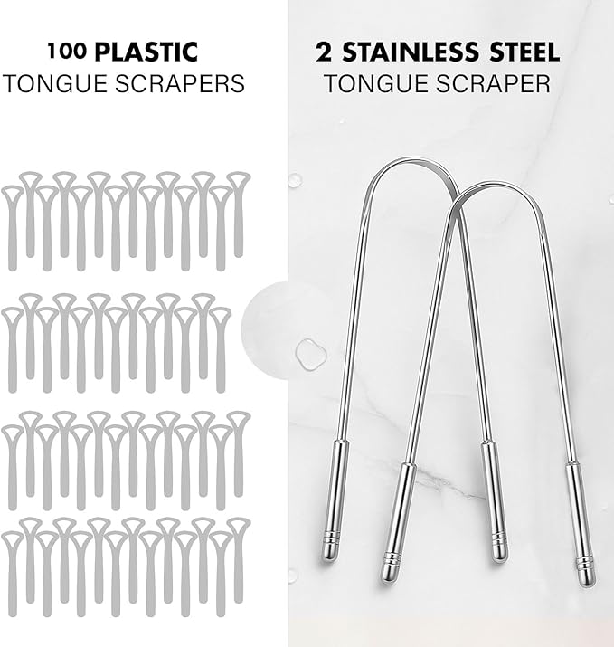 Stainless Steel Tongue Cleaner, 2 Pack with Travel Case and Unique Identifying Mark, Scrapes All Gunk, Fights Bad Breath, Improves Oral Hygiene