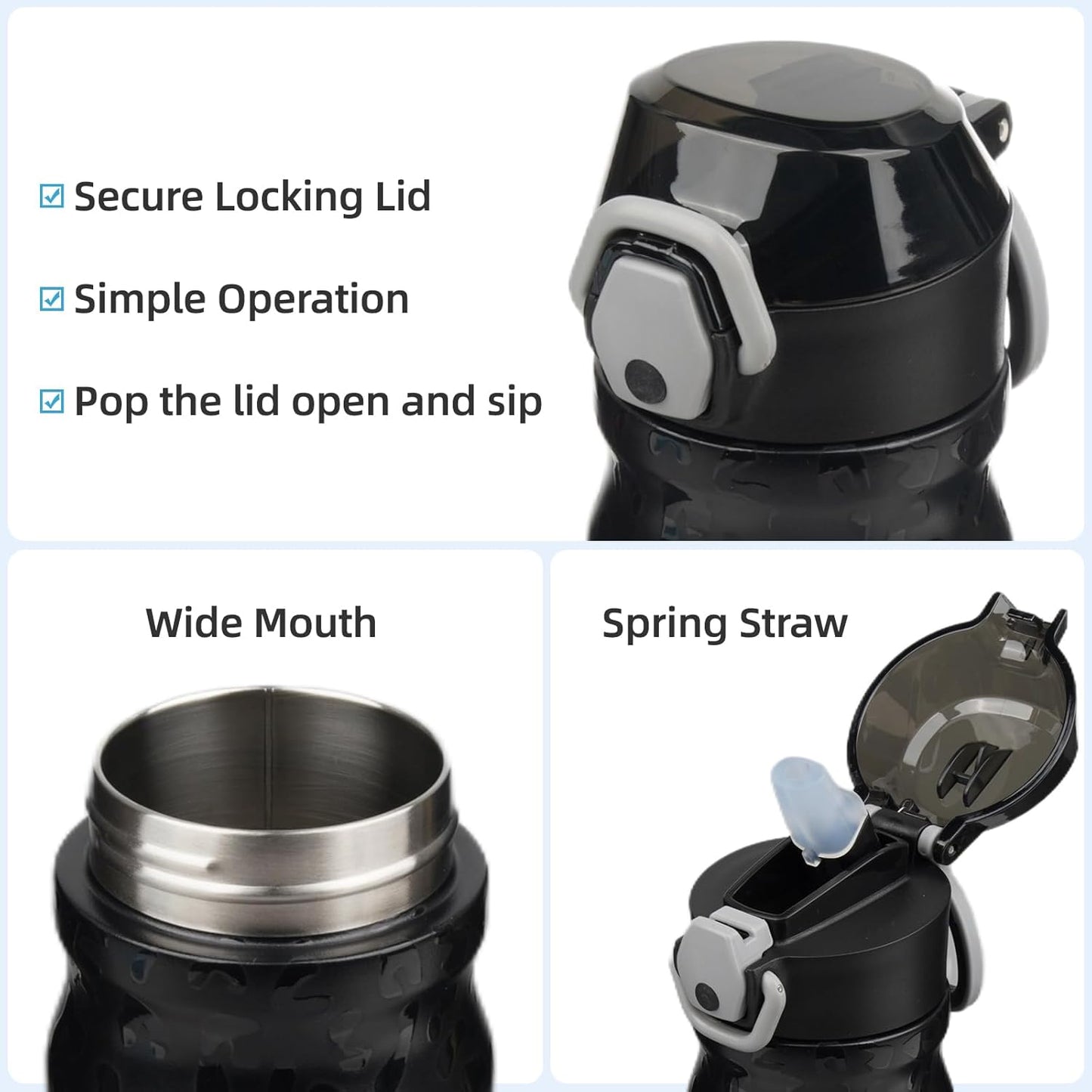 Insulated Water Bottle with Straw and Carry Loop,18 oz Stainless Steel Double Wall Vaccum Metal Water Flask with Leak-proof Lid,Black Leopard